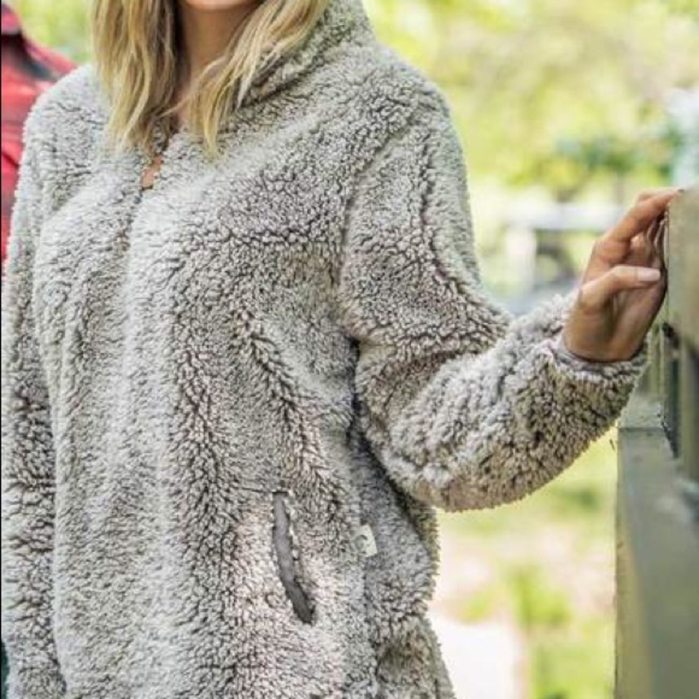 Simply Southern Fluffy Gray Pull-Over Jacket L